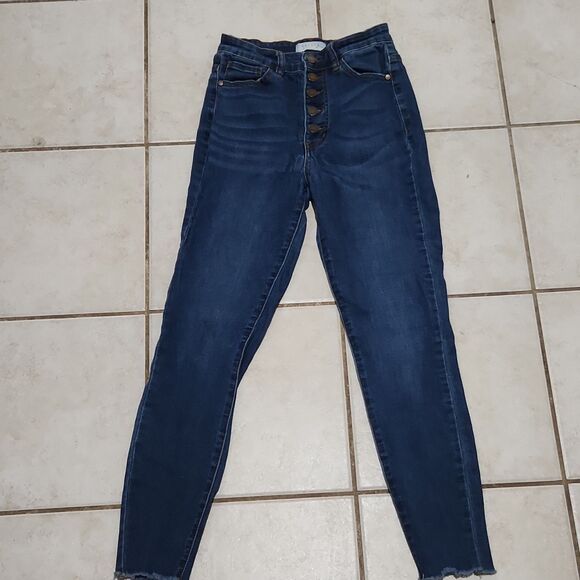 nature denim Denim - Nature Denim Skinny Jeans Juniors High Rise Stretch Medium Wash Frayed Hem